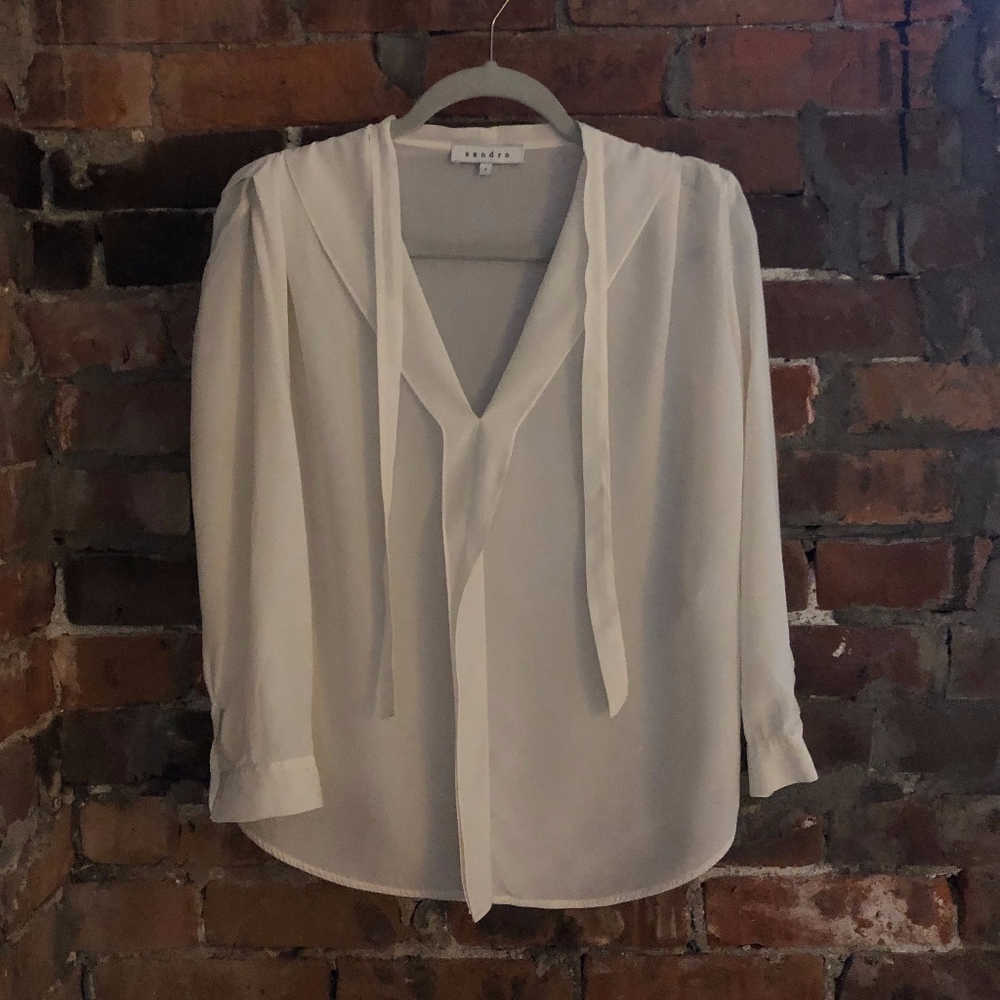 SANDRO white silk blouse pussy-bow